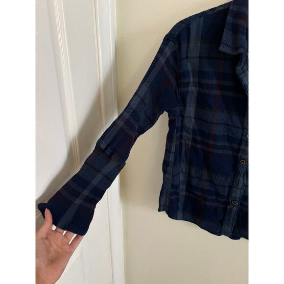 Prana Top Women's XS Blue Fillary Plaid Organic Cotton Button Up Collared - Picture 3 of 9